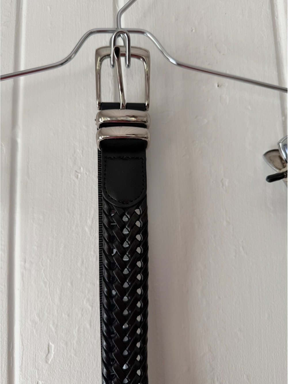 Black Braided Bonded Leather Belt with ISilver Buckle, Size 36/90